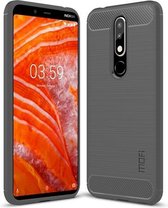MOFI Brushed Texture Carbon Fiber TPU Case voor Nokia 3.1 Plus (grijs)