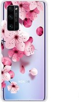Voor Huawei Honor 30 Pro gekleurd tekeningpatroon zeer transparant TPU beschermhoes (kersenbloesems)