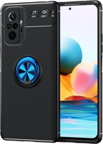 Voor Geschikt voor Xiaomi Redmi Note 10 Pro metalen ringhouder 360 graden roterende TPU-hoes (zwart + blauw)