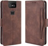 Wallet Style Skin Feel Kalfspatroon lederen tas voor Asus Zenfone 6 ZS630KL, met aparte kaartsleuf (bruin)