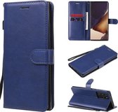 Voor Samsung Galaxy Note20 Ultra effen kleur horizontaal Flip PU lederen tas met houder & kaartsleuven & portemonnee & lanyard (blauw)