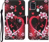 Voor Samsung Galaxy A21s Gekleurde Tekening Patroon Horizontale Flip Leren Case met Houder & Kaartsleuven & Portemonnee & Lanyard (Rood Hart)