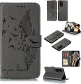 Voor Huawei Honor 30 Litchi Textuur Veer Embossing Patroon Horizontale Flip Leren Case met Houder & Kaartsleuven & Portemonnee & Fotolijst & Lanyard (Grijs)