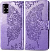 Voor Galaxy A71 Butterfly Love Flower Reliëf Horizontale Flip Leren Case met Beugel / Kaartsleuf / Portemonnee / Lanyard (Lichtpaars)