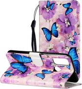 Voor Huawei P Smart 2020 Olie Reliëf Gekleurd Tekening Patroon Horizontaal Flip PU Leren Case met Houder & Kaartsleuven & Portemonnee (Paarse Bloem Vlinder)