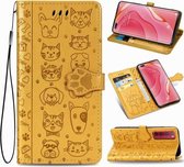 Voor Huawei Nova 7 Pro Mooie Kat en Hond Embossing Patroon Horizontale Flip Leren Case, met Houder & Kaartsleuven & Portemonnee & Cartoon Sluiting & Lanyard (Geel)