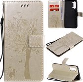 Voor Oppo Reno3 5G / Find X2 Lite Tree & Cat Reliëfpatroon Horizontale Flip lederen tas met houder & kaartsleuven & portemonnee & lanyard (goud)