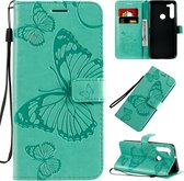 Voor Motorola Moto G8 3D Vlinders Embossing Patroon Horizontale Flip Leren Case met Houder & Kaartsleuf & Portemonnee & Lanyard (Groen)