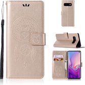 Windgong Uil Embossing Patroon Horizontale Flip lederen tas met houder & kaartsleuven & portemonnee voor Galaxy S10 (goud)