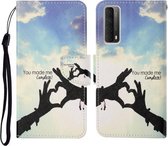 Voor Huawei P smart 2021 Gekleurde tekening Patroon Horizontale flip lederen hoes met houder & kaartsleuven & portemonnee & lanyard (liefdesgebaar)