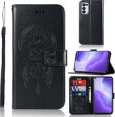 Voor OPPO Reno5 5G Windgong Uil Embossing Patroon Horizontale Flip Leren Case, met Houder & Kaartsleuven & Portemonnee (Zwart)