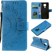 Voor Huawei Mate 30 Lite Totem Bloem Reliëf Horizontale Flip TPU + PU lederen tas met houder & kaartsleuven & portemonnee (blauw)
