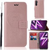 Voor OPPO Realme 6 Pro Windgong Uil Embossing Patroon Horizontale Flip Leren Case, met Houder & Kaartsleuven & Portemonnee (Rose Goud)