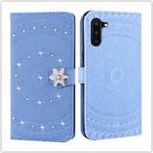 Voor Galaxy Note10 / Note10 5G Pressed Printing Sticking Drill Pattern Horizontal Flip PU Leather Case with Holder & Card Slots & Wallet & & Lanyard (Blue)