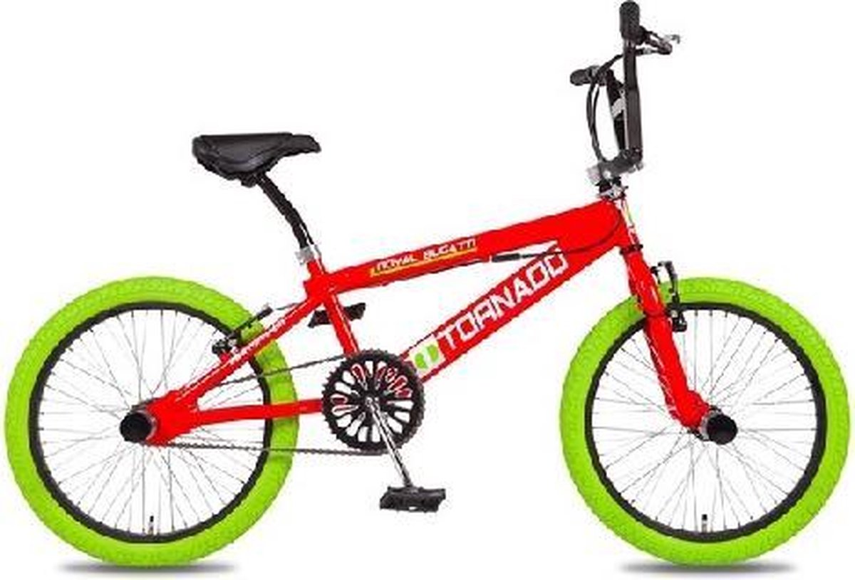 BMX Tornado 20 inch freestyle fiets rood groene banden 2000016