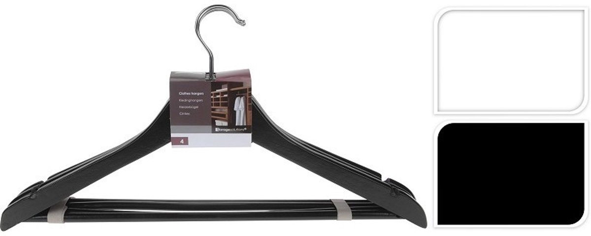 Kledinghangers Kleerhangers hout 43cm zwart of wit set a 4
