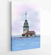 Girl tower istanbul / maiden tower istanbul illustration and blue sky and sea - Moderne schilderijen - Vertical - 1153675372 - 115*75 Vertical