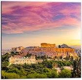 Dibond - Uitzicht op Parthenon Athene  - 50x50cm Foto op Aluminium (Met Ophangsysteem)