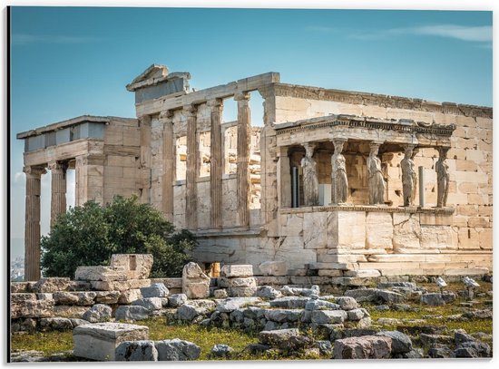 Dibond - Tempel op Akropolis in Athene, Griekenland - 40x30cm Foto op Aluminium (Met Ophangsysteem)