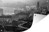 Muurdecoratie Uitzicht over Hong Kong - zwart wit - 180x120 cm - Tuinposter - Tuindoek - Buitenposter