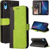 Zakelijke stiksels-kleur horizontale flip PU lederen tas met houder & kaartsleuven & fotolijst voor iPhone XS Max (groen)