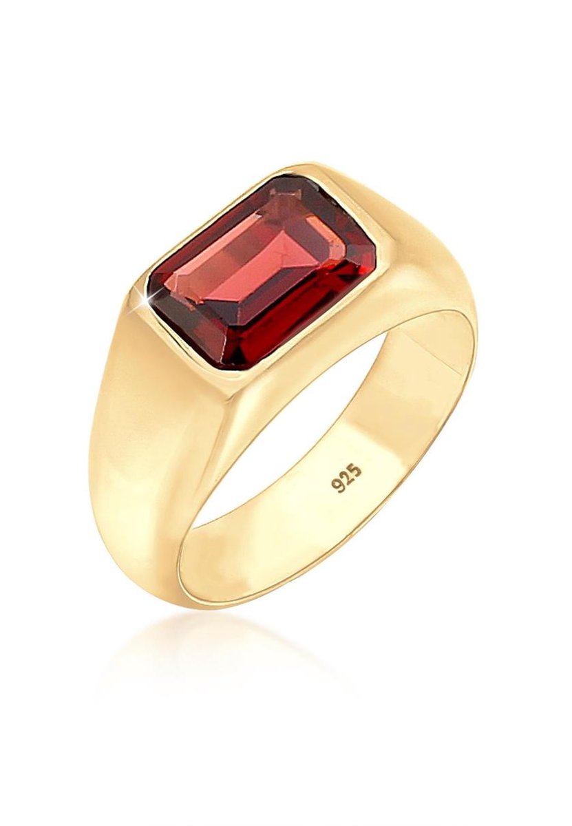 Elli PREMIUM Dames Ring Zegel met Granaat Edelsteen Rode Trend van 925 Sterling Zilver
