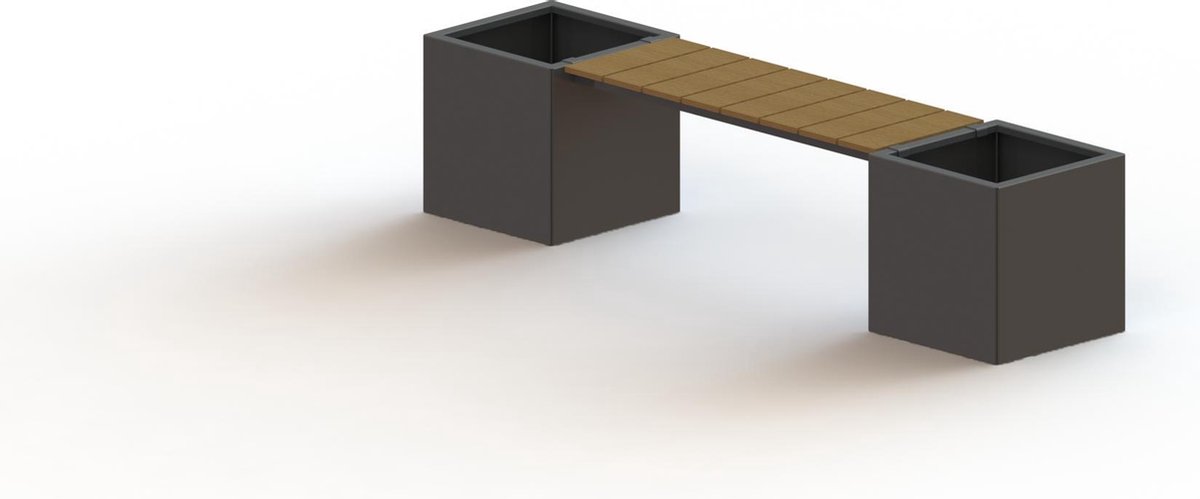 Gepoedercoat staal - plantenbak - Vierkant - Met bankje - 221,2x50x50cm - Zwart - Met bodem - MySteel