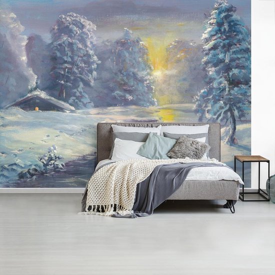 Papier peint photo peint vinyle - Une illustration d'une forêt d'hiver largeur 275 cm x hauteur 220 cm - Tirage photo sur papier peint (disponible en 7 tailles)