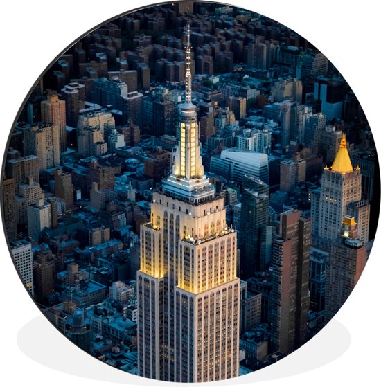WallCircle - Wandcirkel - Muurcirkel - Luchtfoto van de Empire State Building - Aluminium - Dibond - ⌀ 120 cm - Binnen en Buiten XXL
