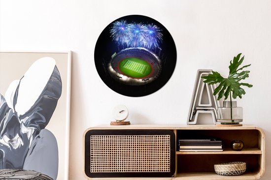 Illustration de feu d'artifice au-dessus du stade de football Sticker mural cercle mural 50x50 cm / cercle papier peint / cercle mural / cercle vivant - autocollant et découpe ronde