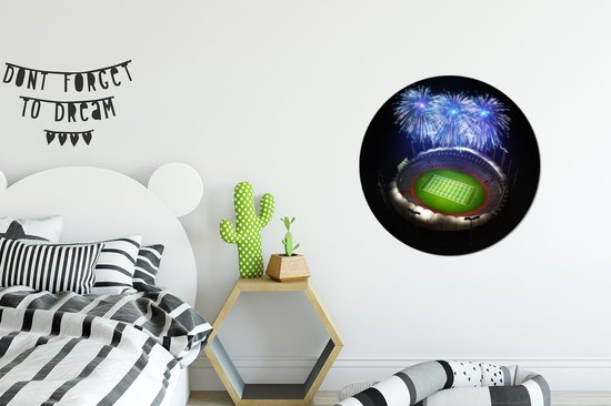 Illustration de feu d'artifice au-dessus du stade de football Sticker mural cercle mural 50x50 cm / cercle papier peint / cercle mural / cercle vivant - autocollant et découpe ronde