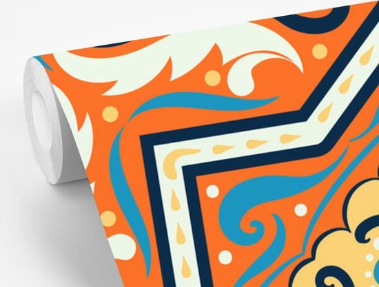 Motif carré avec une étoile sur fond orange avec décorations 240x240 cm