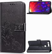 Lucky Clover geperst bloemenpatroon lederen tas voor Huawei V20, met houder & kaartsleuven & portemonnee & draagriem (zwart)