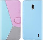 Voor Nokia 2.2 Tricolor stiksels Horizontaal Flip TPU + PU lederen tas met houder & kaartsleuven & portemonnee (blauw)