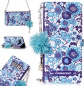 Voor Galaxy Note 8 blauw en wit porselein patroon horizontale flip lederen tas met houder & kaartsleuven & parelbloem ornament & ketting
