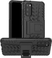 Voor Galaxy S20 Tire Texture Shockproof TPU + PC beschermhoes met houder (zwart)