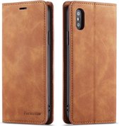 Forwenw Dream Series Oil Edge Strong Magnetism Horizontal Flip Leather Case met houder & kaartsleuven & Wallet & Photo Frame (bruin) voor iPhone XS / X