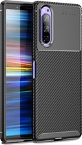 Voor Sony Xperia 1 II Carbon Fibre Texture Shockproof TPU Case (Zwart)