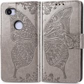 Butterfly Love Flowers Embossing Horizontale Flip Leren Case voor Google Pixel 3A XL, met houder & kaartsleuven & portemonnee & lanyard (grijs)