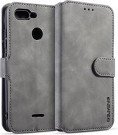 DG.MING Retro Oil Side Horizontal Flip Case voor Xiaomi Redmi 6, met houder & kaartsleuven & portemonnee (grijs)