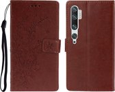 Voor Xiaomi Note10 / Note10 Pro Plum Blossom Pattern Links en rechts Flip Leren Case met Beugel & Kaartsleuf & Portemonnee & Lanyard (Bruin)