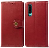Retro effen kleur lederen gesp mobiele telefoon bescherming lederen tas met fotolijst en kaartsleuf en portemonnee en beugelfunctie voor Huawei P3 (rood)