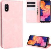 Voor Galaxy A10 Retro-skin Business magnetische zuignap Case met houder & kaartsleuven & portemonnee (roze)