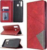 Voor Galaxy A21 Rhombus Texture Horizontal Flip Magnetische lederen tas met houder & kaartsleuven & portemonnee (rood)