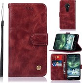 Voor Nokia 7.2 Retro koperen knop Crazy Horse Horizontale flip PU lederen tas met houder & kaartsleuven & portemonnee & lanyard (wijnrood)