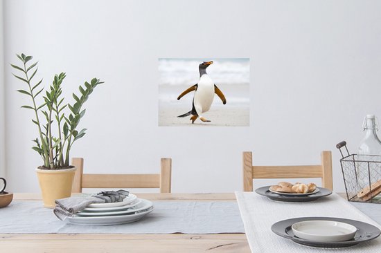 Sticker Muursticker Pingouins - pingouin court sur la plage - 40x30 cm - film adhésif autocollant - sticker mural repositionnable