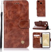 Voor xiaomi redmi 4x retro koperen knop gek paard horizontale flip pu lederen case met houder & kaartsleuven & portemonnee & lanyard (bruin)