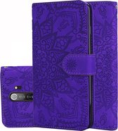 Voor Geschikt voor Xiaomi Redmi Note 8 Pro Calf Pattern Mandala Double Folding Design ReliÃ«f lederen tas met portemonnee en houder en kaartsleuven (paars)