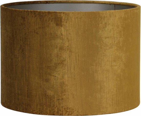 Abat-jour cylindrique en velours doré à la texture fine.