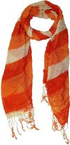 Langwerpige Sjaal met Franjes Oranje/Wit